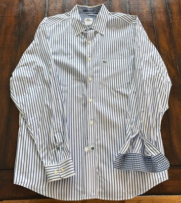 Lacoste Blue White Stripe Cotton Long Sleeve Button Down Dress Shirt Mens 44