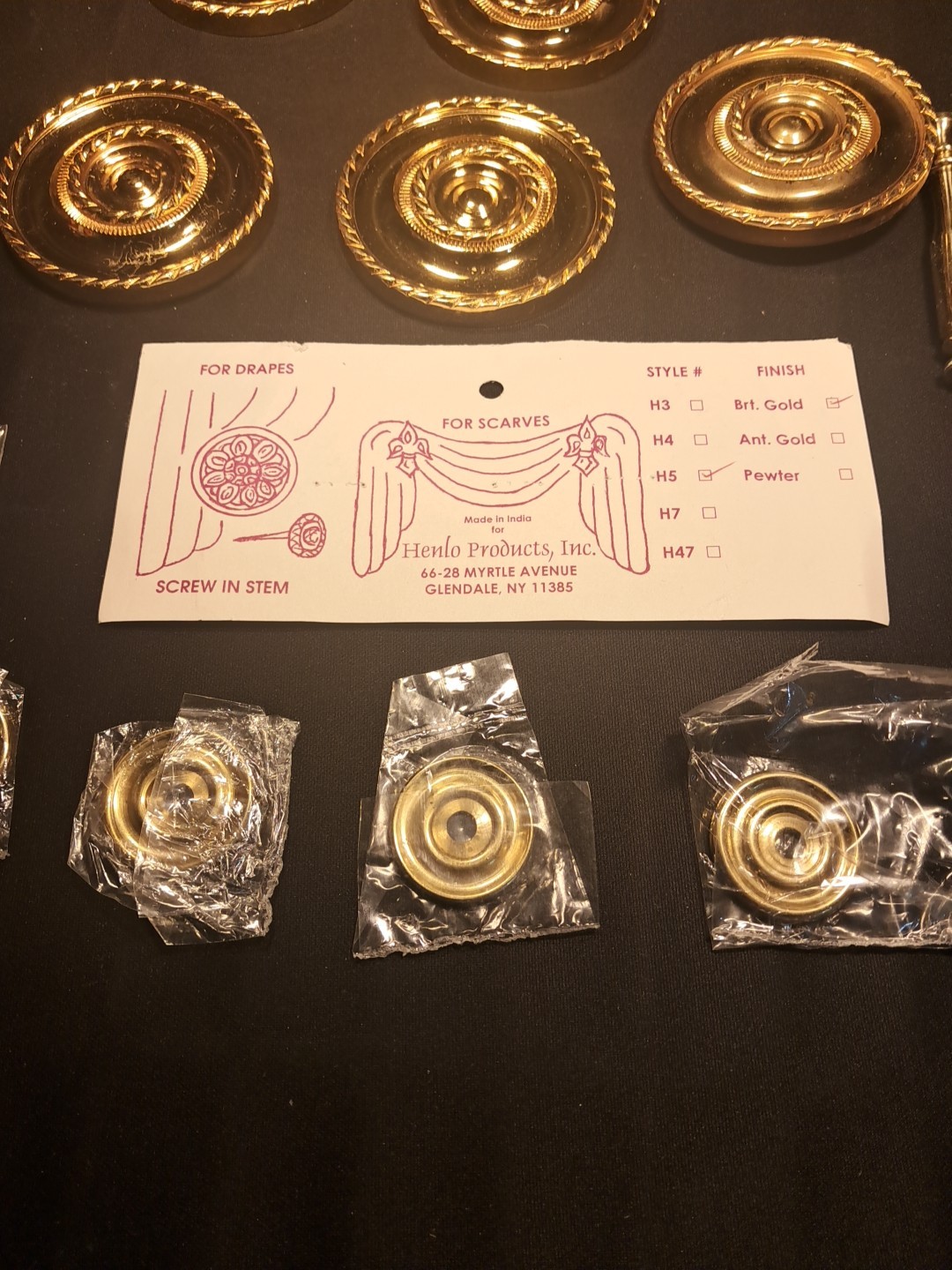 5  Vintage Brass Medallion Round Curtain Tie Backs 3 3/8” long 3" Diameter