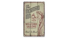 Vintage Mermaid Inn Rustic Distressed Sign, Personalized Wood Sign