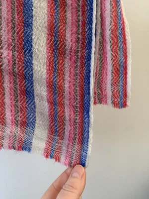 Cashmere Wrap Scarf Hand Loom Nepal Stripe Pink Blue Large Woven 28” X 82” - Image 1 of 4