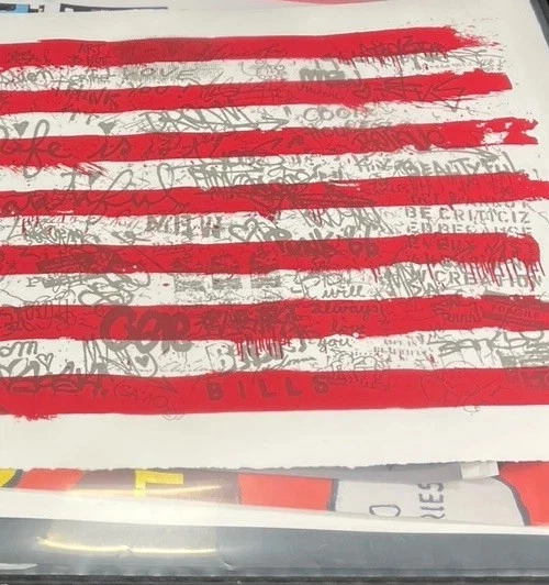 Impresión artística póster de bandera estadounidense de la Independencia de Mr Brainwash 2016 Banksy S/N Foto 4 de 4