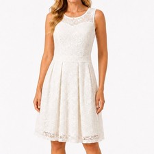 2XL White Lace Midi Fit Flare Stretch Hi Low Dress Vintage Bridal Coquette Party