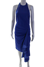 Badgley Mischka Jewel Womens Ruffled Front Halter Neck Dress Magenta Blue Size 4