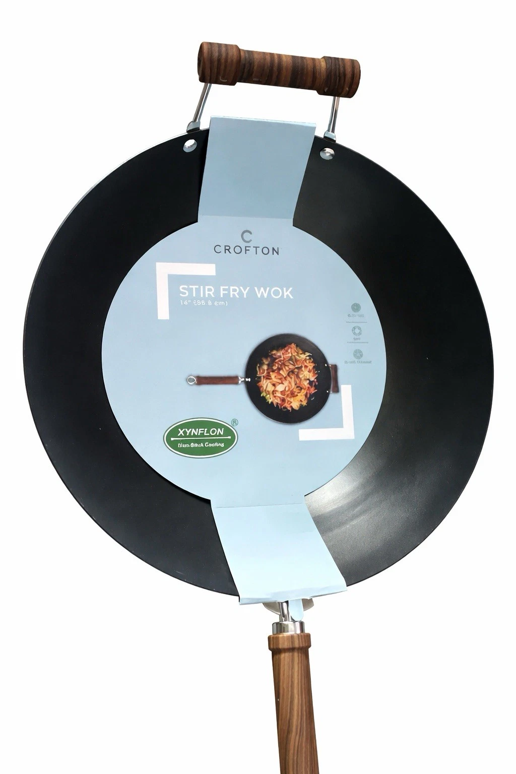 Crofton Stir Fry Wok 14 Inch Non Stick Carbon Steel Wok with Wooden Handle