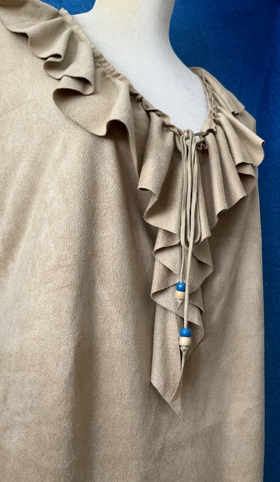 NECESSARY OBJECTS by Ady Gluck Frankel Women's Faux Suede Ruffle Beads Top L - Image 4 of 4