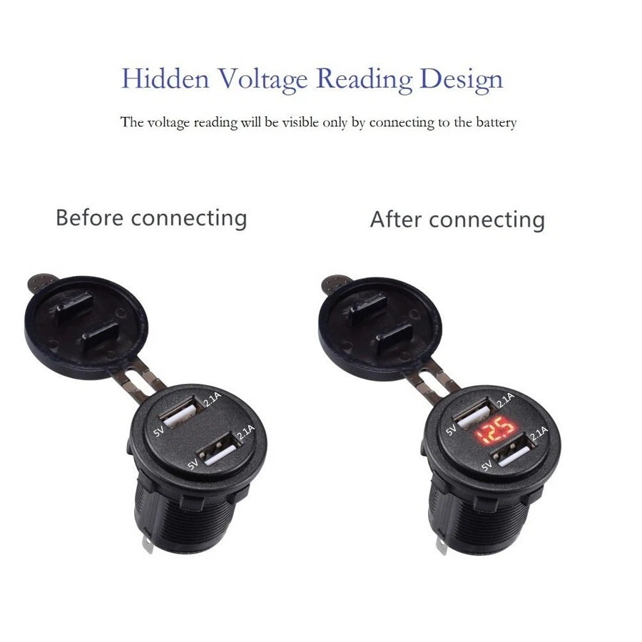 Enchufe Cargador USB Doble Impermeable 4.2A y Voltímetro Rojo para Coche SUV Camión 12-24V Foto 4 de 4