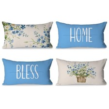 Spring Pillow Covers 12x20 Inch Set of 4 Home Sweet 20" x 12" Pack of 4 Blue