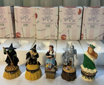 Wizard Of Oz Hinged Trinket Box 5 Piece Set w/ Boxes Dorothy Witch Lion Tin Man