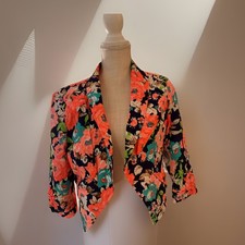 Pastel design Women's Floral Open Front Cropped Lined Jacket 3/4 Sleeve Size M