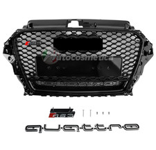 GRILLE AVANT CALANDRE LOOK RS3 NID D'ABEILLE NOIR QUATRE POUR AUDI A3 8V  13-16.