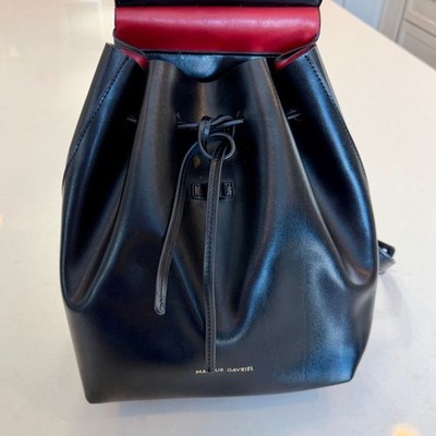 Mansur Gavriel Minimalist Leather Backpack in Black with Red  display picture 3