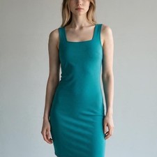 Lilyful Teal Blue Square Neck Bodycon Midi Dress C2319TE Size Medium NEW