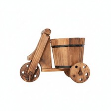 Wooden Tricycle Planter Rustic Flower Cart Carbonized for Gardeners