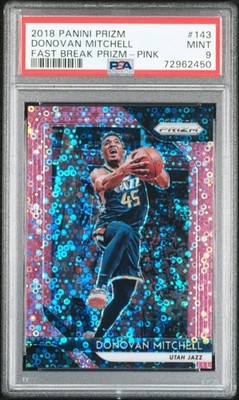 2018-19 Panini Prizm Donovan Mitchell Prizms Fast Break Pink /50 PSA 9 Utah Jazz