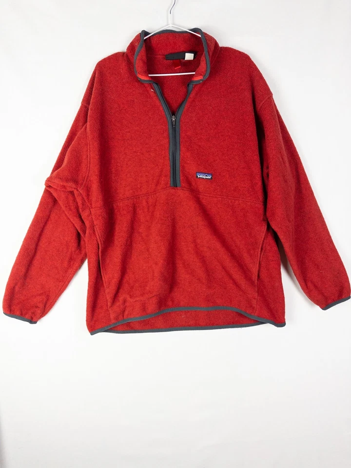 Pulôver feminino Patagonia Synchilla vintage XL vermelho meio zíper logotipo suéter bolsos - Imagem 4 de 4