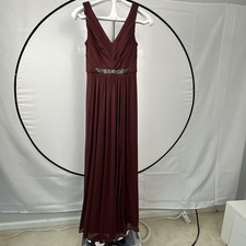 David s Bridal Bridesmaids Dress Sz 4 Maroon Beaded Waistband Polyester