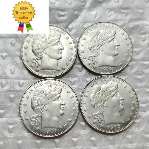 4PCS 1911-1915 S Barber Silver Half Dollar Coins Mixed Dates AU/BU Coins-US