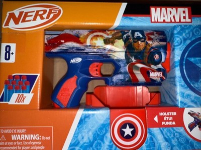 Nerf Marvel Captain America Blaster Kids Ages 8+ Holster 10 Darts Hasbro Boxed