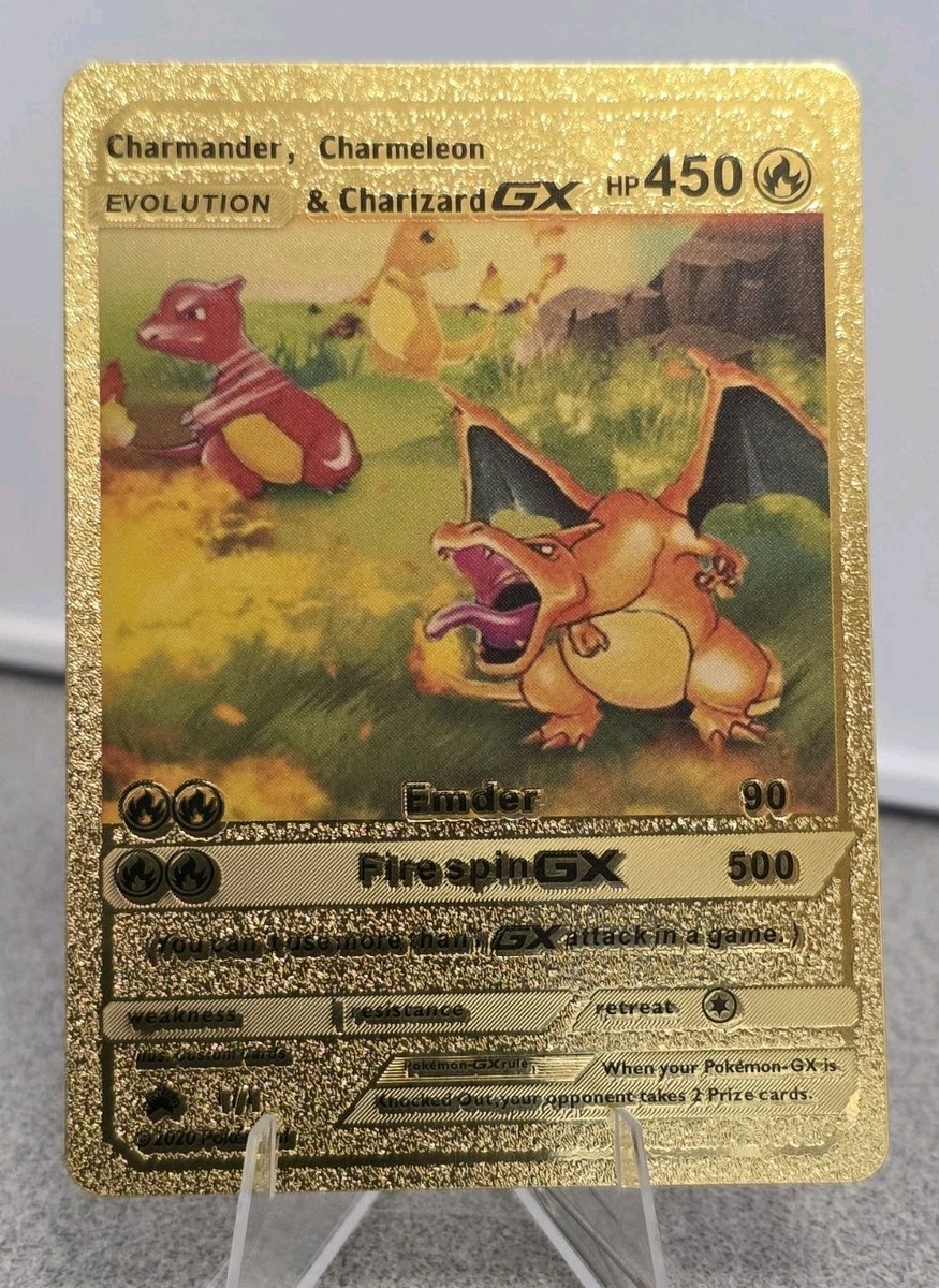 Pokémon Charmander Charmeleon Charizard GX Gold Foil Fan Art