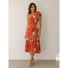 Urban Outfitters One Shoulder Tropical Linen Blend Dress Resort Vacation Boho S