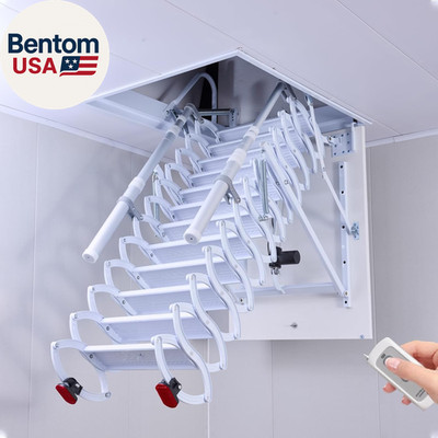12 Steps Electric Attic Ceiling Ladder, Retractable Pull down System Attic Stair