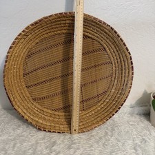 Handmade Woven Rattan Tray with Red Brown Striped Pattern18