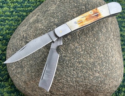 Double Blade Razor Trapper 4.25  Bone Handle Stainless Steel Vintage Style Sharp