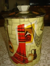 Vtg English Toffee Tin w/ Lid George Horner Spanish Dancer Mandolin Jug Fans HTF