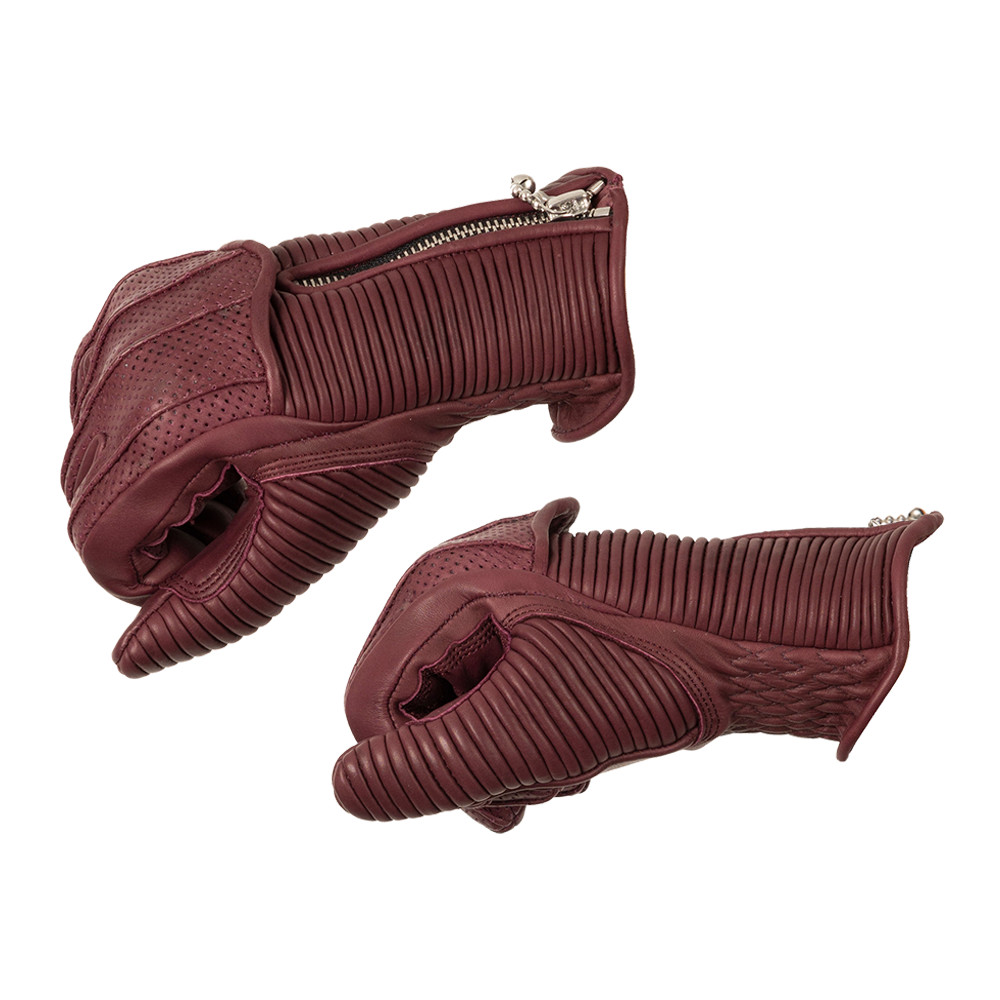 Goldtop Womens CE Burgundy Leather Armoured Summer Zipped Motorcycle Gloves Silk