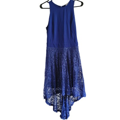 Lush Blue Lace Party Dress Sleeveless High Low Cocktail Dress Size M