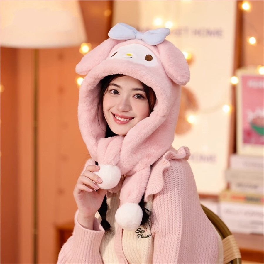 My Melody Kuromi Cinnamoroll Pochacco Plush Hat Winter Ear