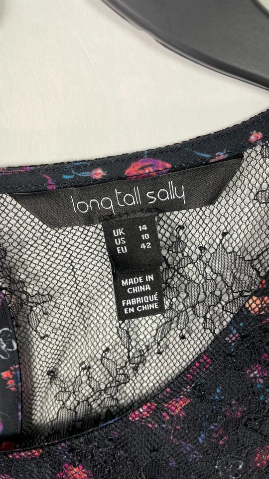 Blusa larga alta Sally para mujer Top cuello redondo cuello de encaje manga corta floral 10 Foto 4 de 4