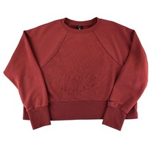 Nike Dri-FIT Sweatshirt Pullover Embossed Logo Cropped Top Dark Red Large Gym