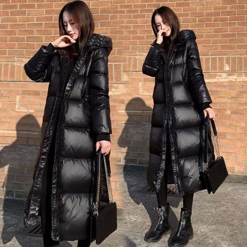 Women Black Long Parka Quilted Knee Coat Winter Hooded Ladies Warm Jacket - Picture 6 of 10