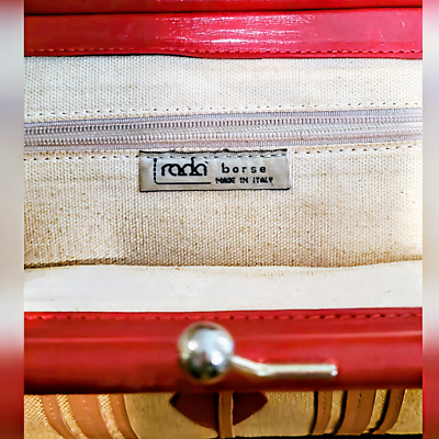 Vtg Rada Borse Made in Italy Beige Canvas Red Leather Frame Hand 