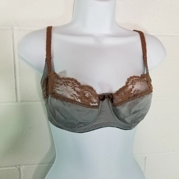 Agent Provocateur gray silk brown lace bra 30D - Image 4 of 4