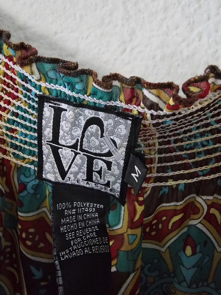 Love Tease Blouse Womens Sz M Multicolor Off Sholder Lightweight Coastal… - Image 4 of 4