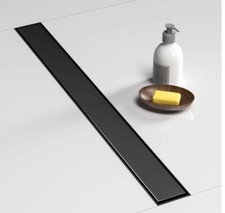 24-Inch Linear Shower Drain, with 2-in-1 Flat Tile, Insert Cover Black Brushed