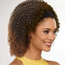 Kinky Curly Headband Wigs Brown Blonde Two Tone Synthetic Hair Natural Looking