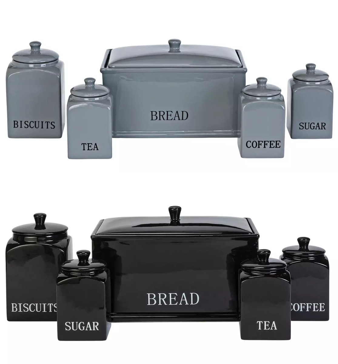 5pc Kitchen Storage Set Ceramic Bread Bin Tea Coffee Sugar Jar Biscuit  Canister