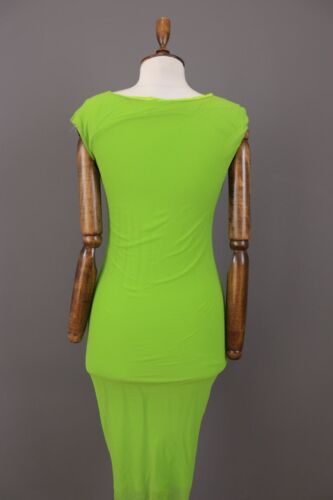 FUZZI Green Ruffle Sleeveless Nylon V-Neck Bodycon Dress Size S - Picture 4 of 15