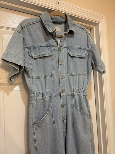 Free People We The Free Marci Jumpsuit Size Small Blue Denim Coveralls Boho NWT - Picture 4 of 7