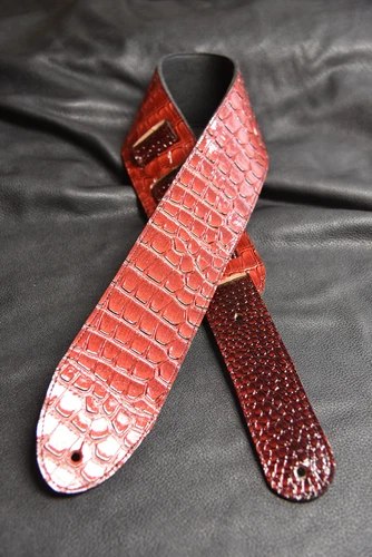 Guitar strap leather tooled  "Faux Alligator skin"  all hand made in USA  3"