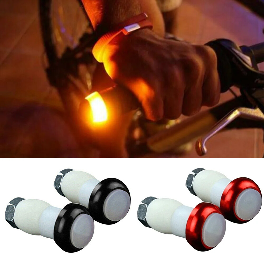 1Pair Safety Cycling Bike Turn Signal Handle Bar End Plug LED Red
