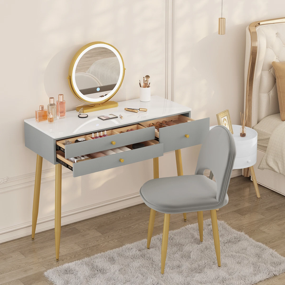 green emerald velvet dress Marie White Dressing Table with Drawers  Laura James