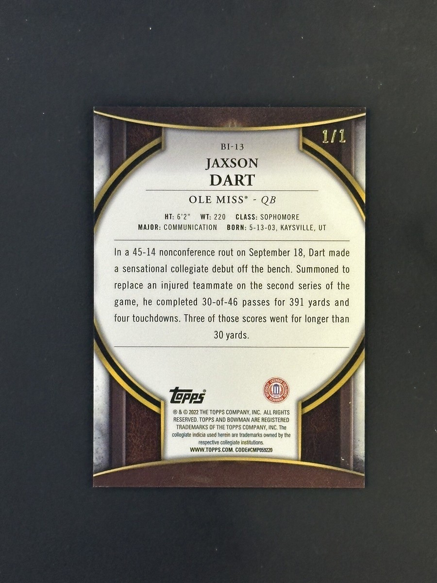 2022 Bowman University JAXSON DART Invicta Superfractor 1/1 Ole