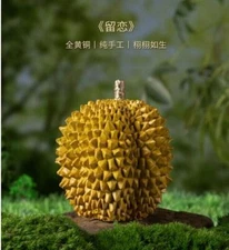 3.6" China Pure Bronze Painted Hand-carved Durian Fruits Art Statue
