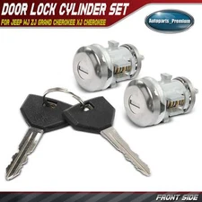 2x Front Door Lock Cylinder Set w/ 2 Keys for Jeep Grand Cherokee Dodge Durango