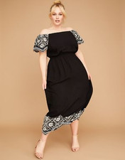 New LANE BRYANT $99 Embroidered Off the Shoulder Maxi Dress B/W Plus Size 26 NWT