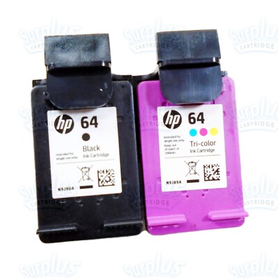 2PK Genuine HP 64 Black & Color ENVY 6220 6222 6252 7164 7820 7864